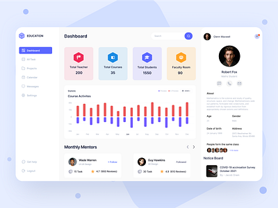 Education Platform - Dashboard UI Design analytics branding clean ui courses daily ui dashboard e learning education education app education dashboard learning learning management system minimal modern online education online learning online school study ui web dashboard