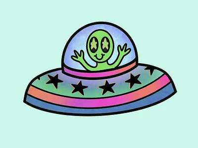 Flying Saucer Alien alien branding celestial colorful design flying flying saucer illustration lisa frank rocket rocketship space