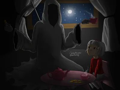 Tea party with the Grim reaper anime character design digitalart disney illustration