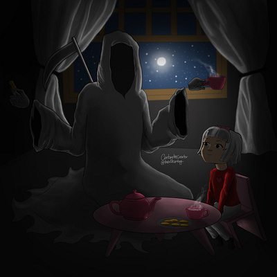 Tea party with the Grim reaper anime character design digitalart disney illustration