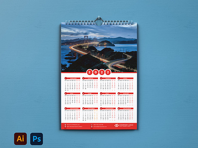 Wall Calendar Design Red 2022 2022 adobe branding calendar calendar 2022 calendar design design graphic graphic design illustration wall calendar