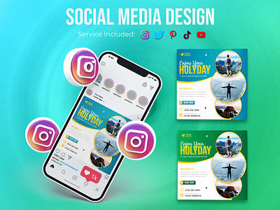 Travel Agency Social Media post Template adventure branding graphic design holiday instagram instagram post logo travel post design travel poster travel social media post vacation