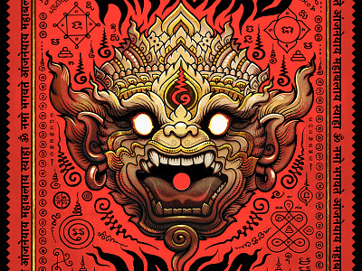 Hanuman Yant (Red version) amulet asia buddhism concert hanuman hindu illustration india mantra monkey music mystical poster talisman texture thailand vector