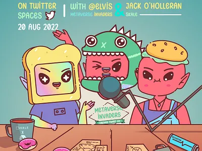 Podcast Bros alien character design illustration invaders metaverse podcast