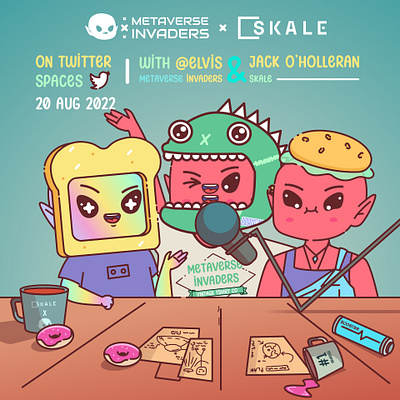 Podcast Bros alien character design illustration invaders metaverse podcast