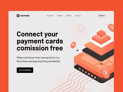 Payfair - online billing landing page. 3d billing cloud design hosting illustration payment ui