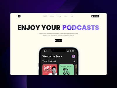 Podcast app website design app application clean daily ui dailyui design hero section herosection interface minimal minimalist podcast ui ui design uidesign user interface web web design webdesign website