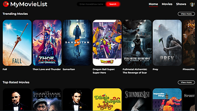 A UI for trending and top rated movies. branding design menu typography