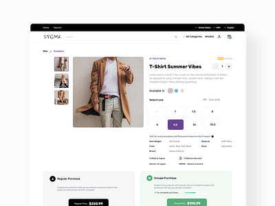 E-Commerce Website UI Design - Product Details e commerce ecommerce website product product details select size shop shopping store uidesign web website