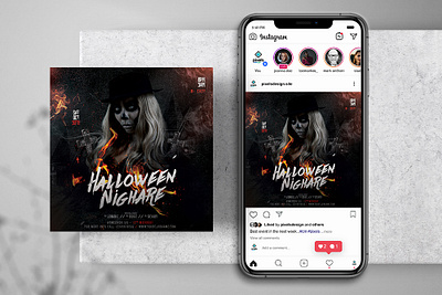 Horror Night #Halloween Instagram PSD Templates banner design flyer halloween halloween party instagram psd psd banner psd flyer