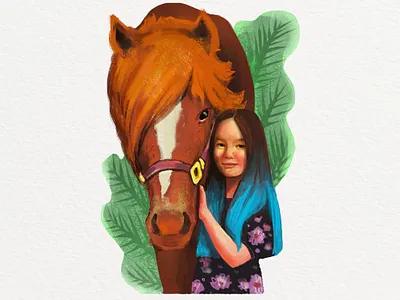 Horse with child animal art child children digital art girl graphic art horse illustration nature nice photoshop plant texture young
