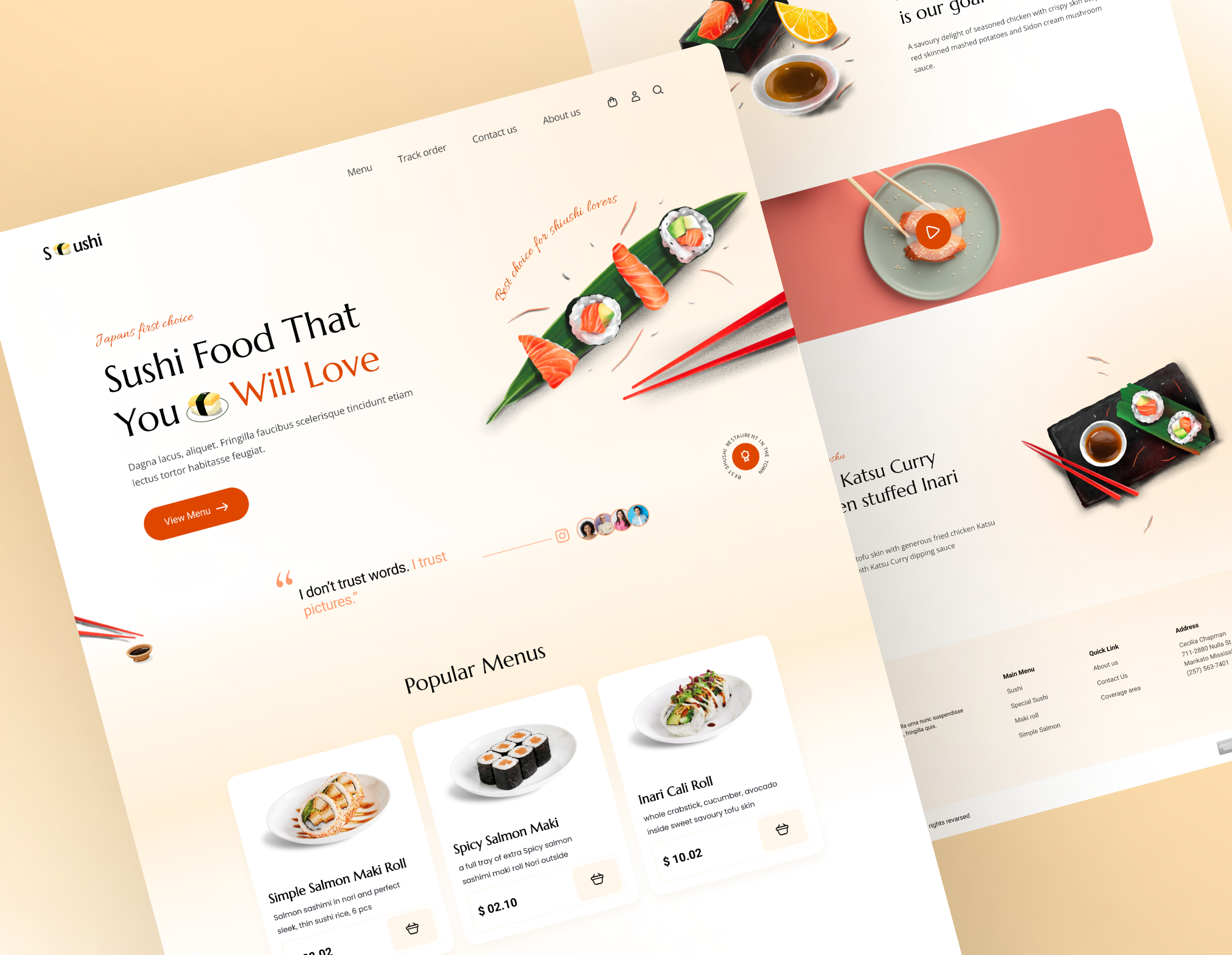 Sushi - Food Landing Page 3d animation branding food delivery graphic design illustration landing page live site minimal motion graphics restaurant restaurant landing page restaurant website sushi ui uiux ux website website ui