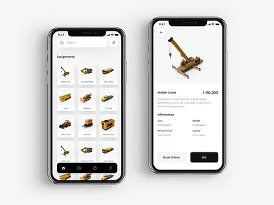 Construction Equipment Mobile App app branding car design illustration machine minimal mobile ui ui design uiux ux