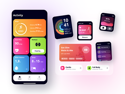 Smart Watch and Fitness App Tracker app ui apple watch components design agency elements fitness health mobile product design smart watch sport sports ui ui design ui elements user interface ux watch os wellness