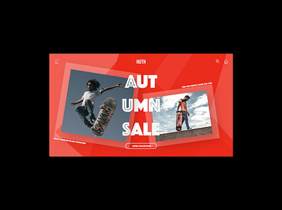 Homepage HUTH shop clothes design ecommerce homepage icons jeans layout menu red shop skate skateboard store ui webdesign