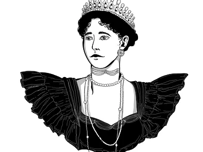 Queen Mary of Romania artwork artworks blackandwhite cartoon illustration characterdesign characters creative design history illustration original art queen