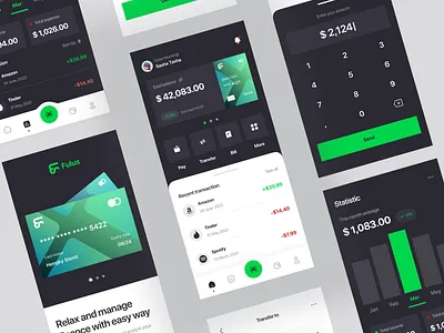 Fulus - Banking Mobile Apps banking bill branding card chart clean dark mode design flat graph illustration logo onboarding statistic transaction transfer ui ui mobile user interface ux