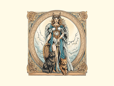 Illustration for Asgardr ✨ art nouveau asgard brand illustration branding design fantasy illustration freyja graphic design illustration mythology art nordic goddess norse legends norse mythology scandinavian art viking art