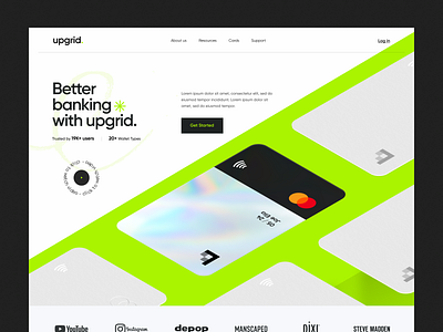 Banking Landing Page - upgrid bank bank card banking business card credit debit digital banking finance financial fintech landing page money payment uiux web website