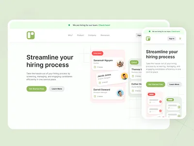 SaaS Hiring Landing Page green pallate landing page saas design saas web speed design ui design ui exploration user interface web design web ui