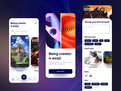 AI-Generated Tool for Artworks & Illustrations: App Concept 2d 3d abstract ai art blockchain clean colorful concept create illustration image inspiration interaction minimal nft onboarding picture promt web3