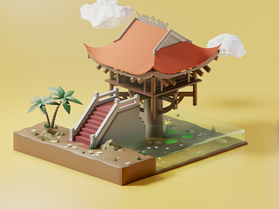 One Pillar Pagoda 3d architecture blender illustration pagoda vietnam