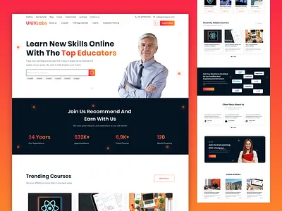 Corporate e-learning homepage animation app branding corporate elearning design digital agency elearning landing page landing page design modern design tuitor ui ux web website design