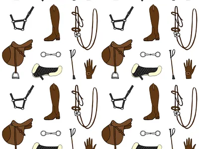 Seamless equestrian pattern animal bit dressage equestrian equine equipment hand drawn horse illustration race riding saddle seamless pattern sport tack western