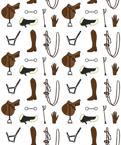 Seamless equestrian pattern animal bit dressage equestrian equine equipment hand drawn horse illustration race riding saddle seamless pattern sport tack western
