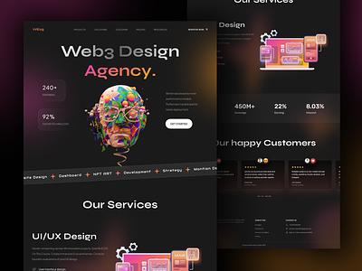 Web3 Design Agency Website Design agency blockchain crypto dark design agency illustration landing landing page marketing nishar product saas services testimonial ui ux web design web3 website website design