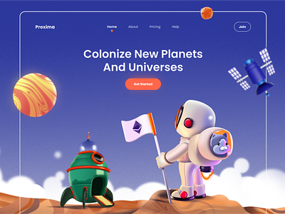 Proxima – Crypto NFT Space Website astronaut crypto cryptocurrency ethereum header illustration landing money nft space universe website