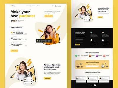 Piofy - Podcast Platform Website Design audio homepage hosting interview landing page listening live live streaming podcast podcast website podcasting podcasts sharing stories streaming ui uiux web design website website design