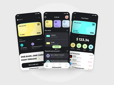 P O L E C A T – Banking App bank onboarding banking onboarding credit card credit card design figma finance onboarding fintech mobile bank mobile bank app mobile design product design transaction transfer ui uiux