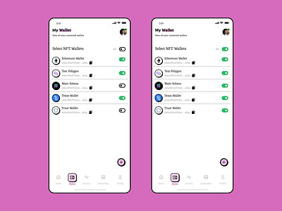 NFT wallet UI app design ui uiux ux