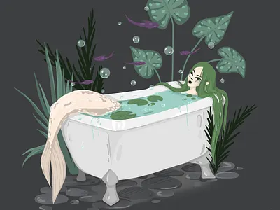 Mermaid bath art character illustration magic procreate