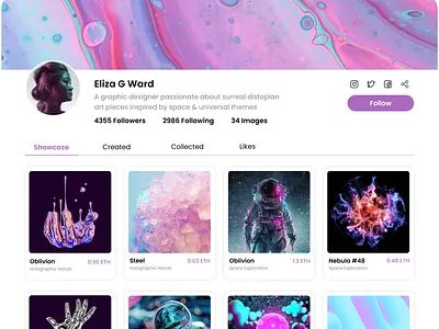 User Profile | NFT Marketplace app dailyui dailyui challenge design mobile interface design nft nft marketplace nft profile productdesign productdesigner ui ui interface uiux user user profile userinterfacedesign userprofile web app website