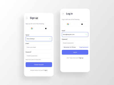 Mobile Login and Sign up Screen
