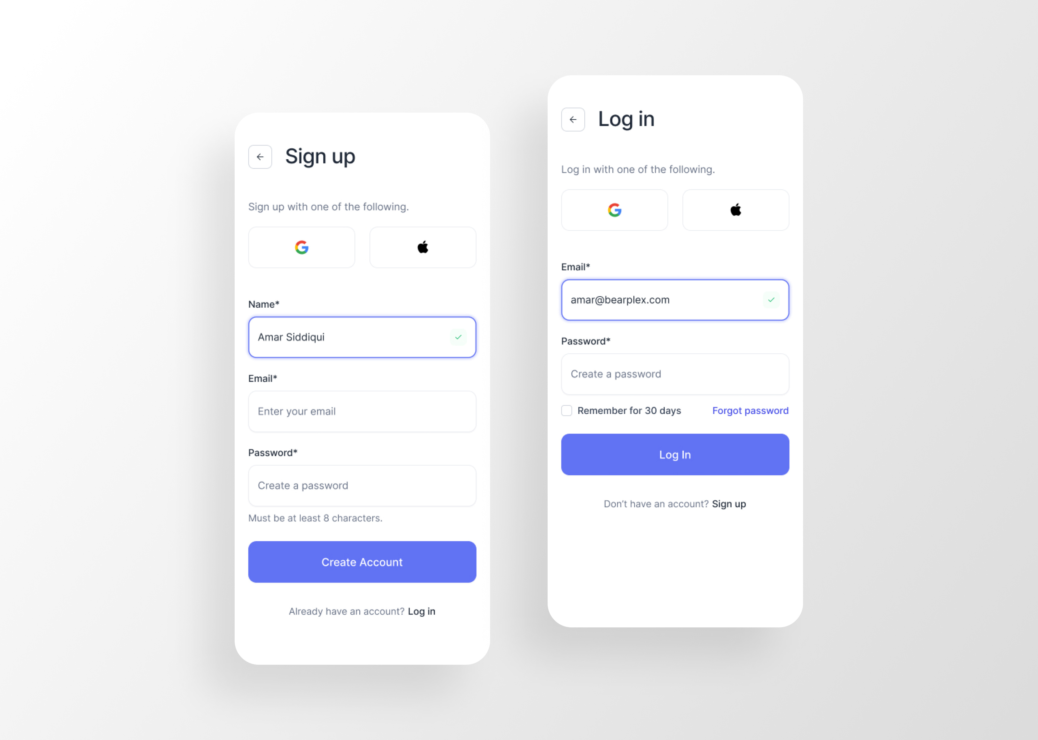 Mobile Login and Sign up Screen