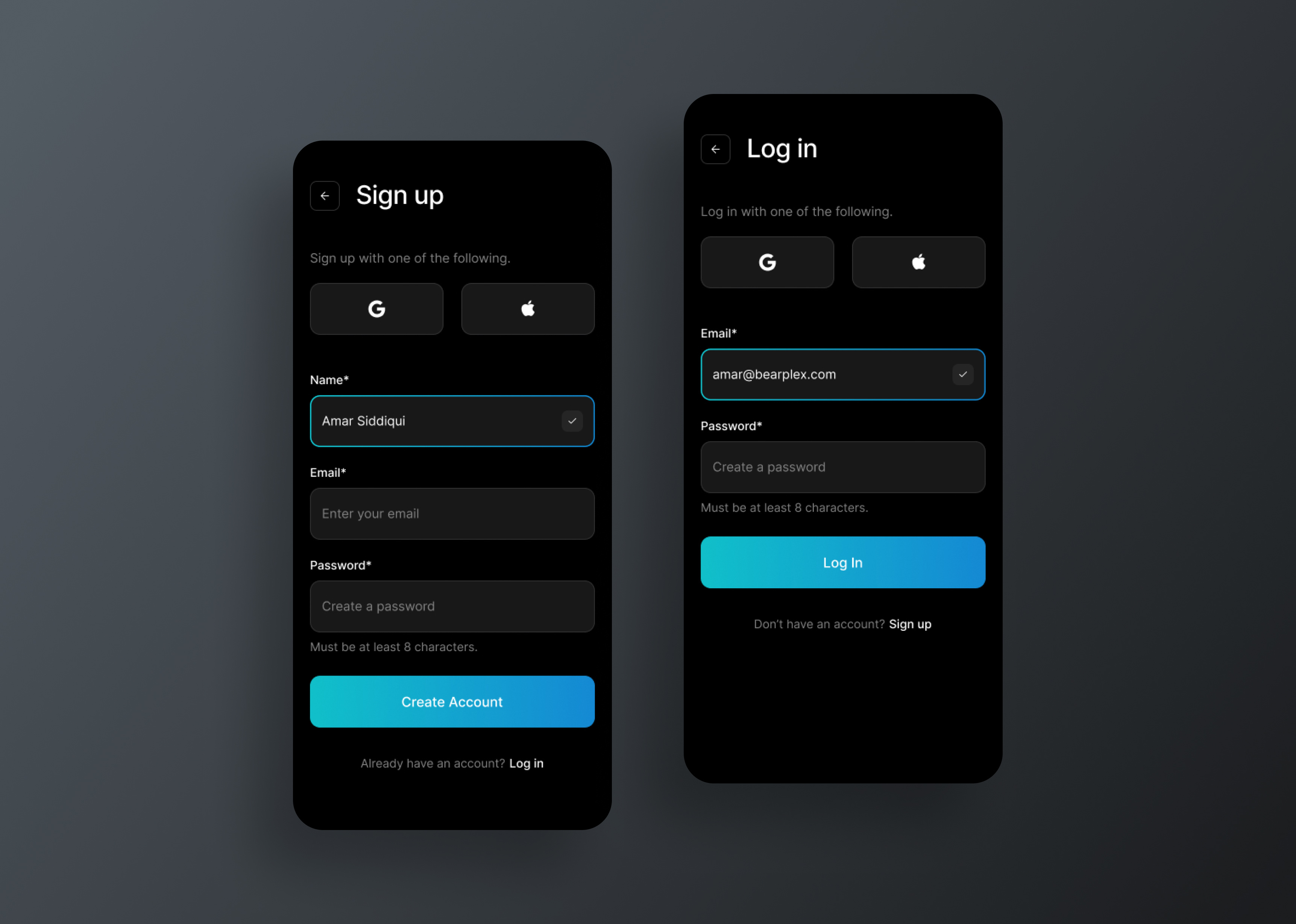 Login Sign up Screen Mobile