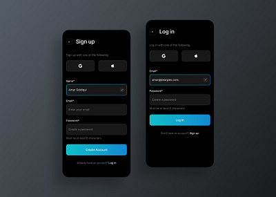 Login Sign up Screen Mobile