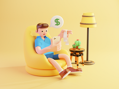 Online Payment 3D Illustration 3d 3d character 3d illustration 3d modelling bills blender buy ecommerce illustration online payment online shop online shopping payment shopping