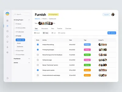 Projie - Task Management Dashboard clean clear dashboard light management people platform project project management task management ui uidesign uiux