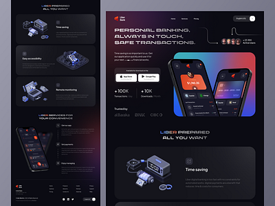 Financial landing page - Dark Mode🌛 banking branding card credit crypto cryptocurrency dark dark mode design finance landing landing page minimal money money transfer ui ux web website