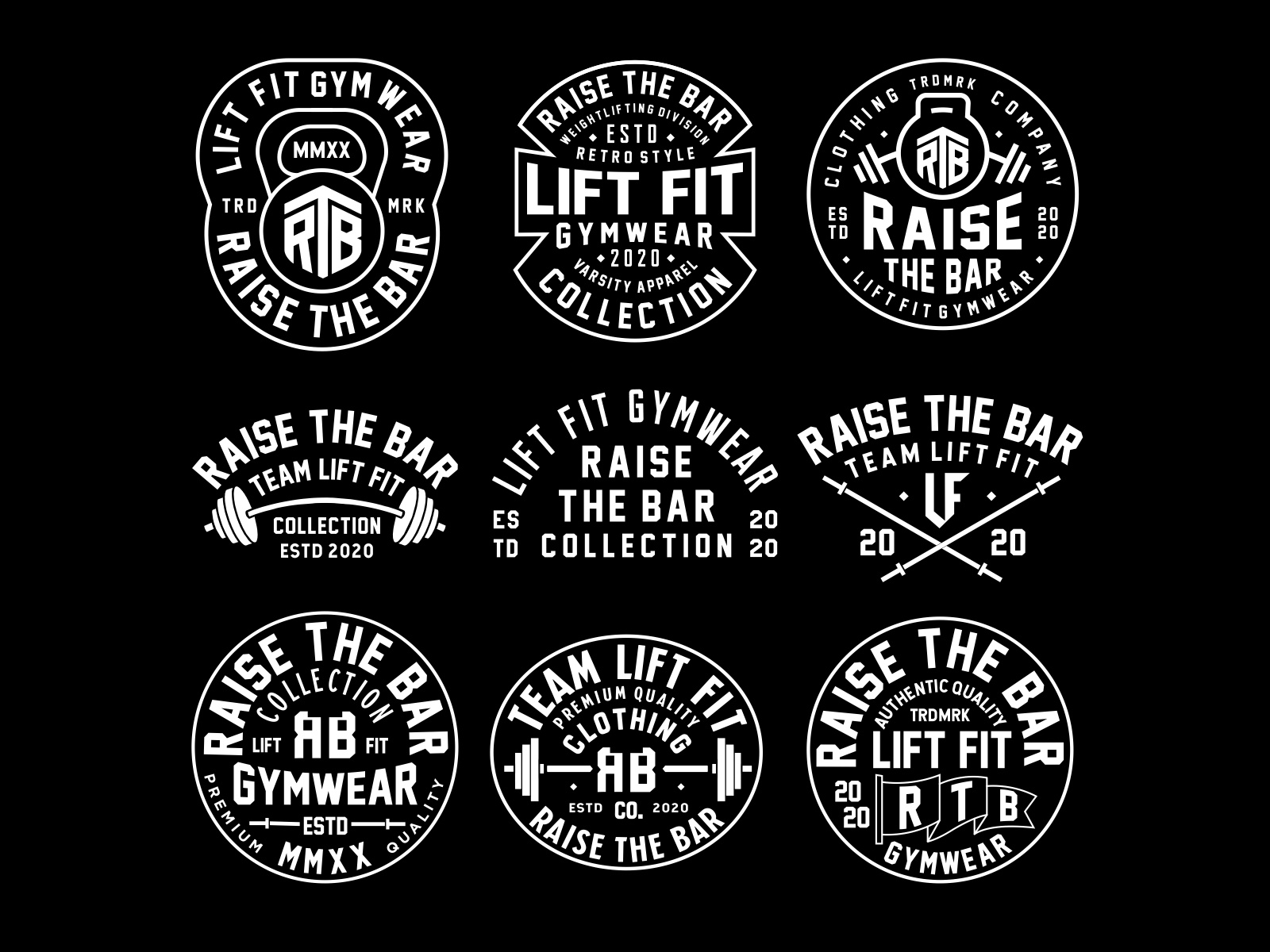 LIFT FIT BADGES apparel badges branding collection fashion flag geometric graphic design gym health illustration line lineart merchandise minimal monogram monoline t shirt