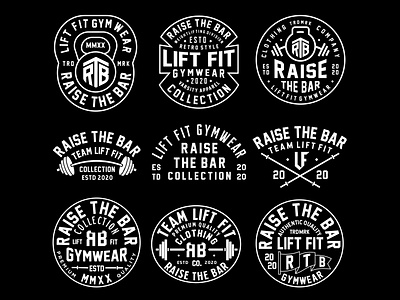 LIFT FIT BADGES apparel badges branding collection fashion flag geometric graphic design gym health illustration line lineart merchandise minimal monogram monoline t shirt