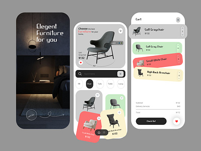 Furniture Mobile App Screen 3d architecture chair comfort e shop ecommerce furniture furniture app interior design ios living room marketplace minimalist design mobile mobile app online store store table ui design ui ux