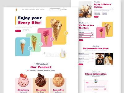 Icecream Shop Website bekary cake chocolate flavour food homepage icecream icecreamwebsite landingpage sweets trends uidesign ux design