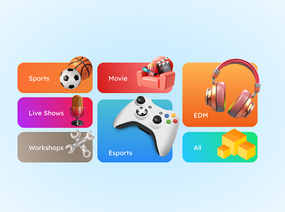 Booking Platform Categories 3d 3d icons animation branding graphic design icons ui