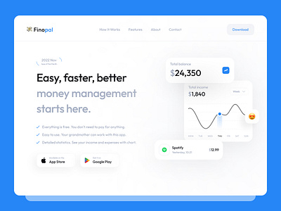 💸 Finance Management Landing app bank banking budget finance financial hero section investment landing minimal money payment savings spend spendings transaction ui wallet web website