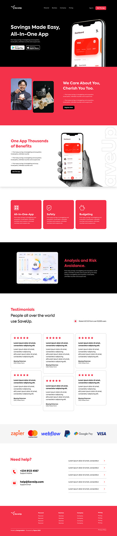 A financial app landing page design app figma financial app landing page ui